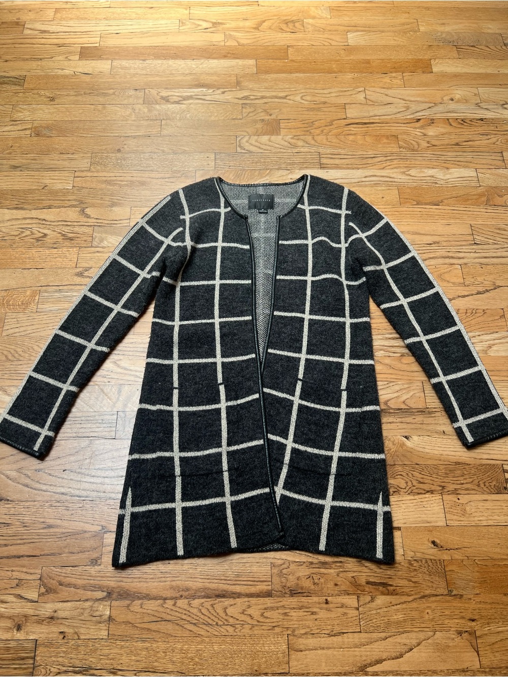 Sanctuary Black and White Windowpane Open-Front Cardigan
